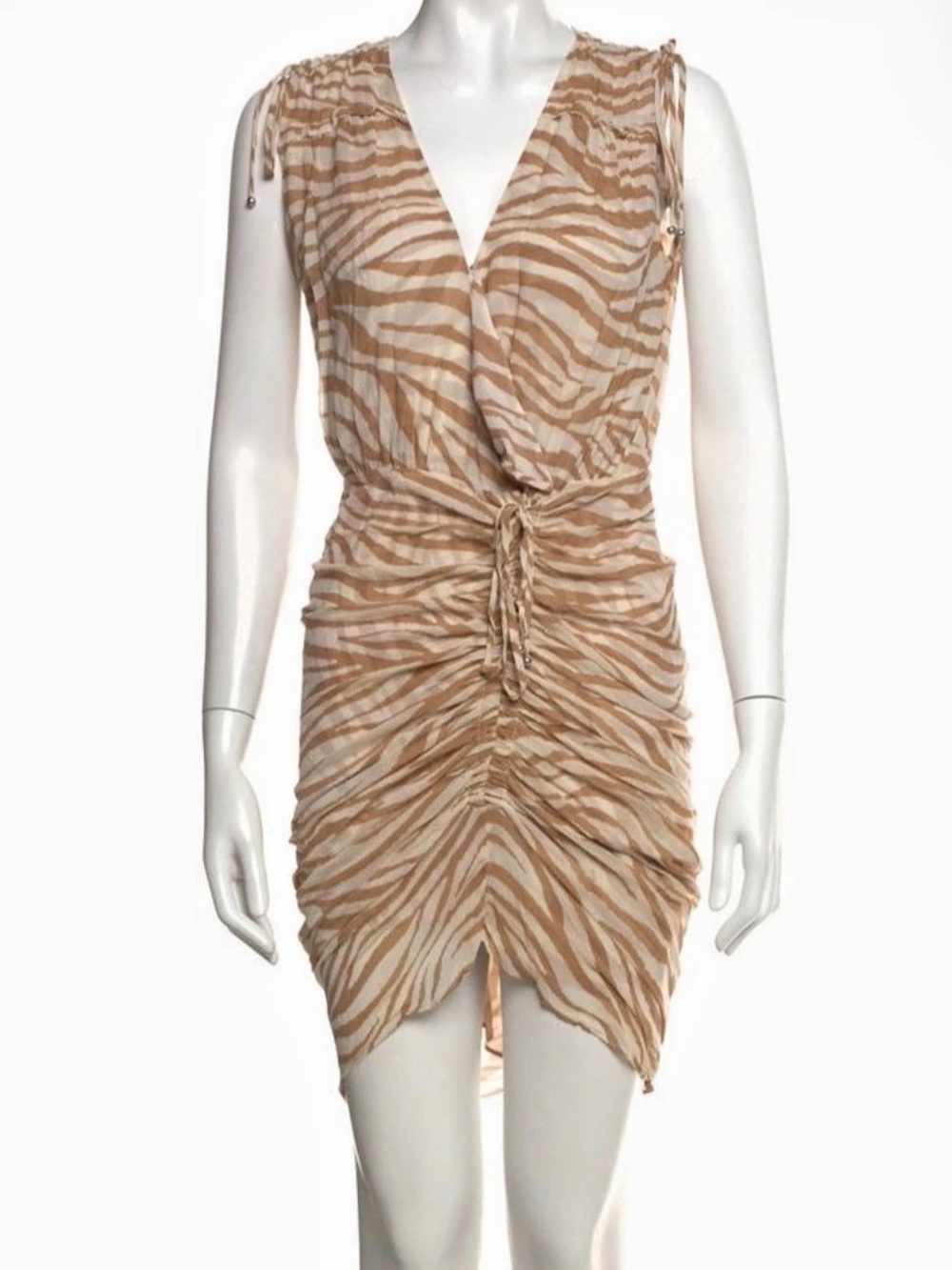 Veronica Beard Animal Print Ruched Mini Dress. 100 percent silk